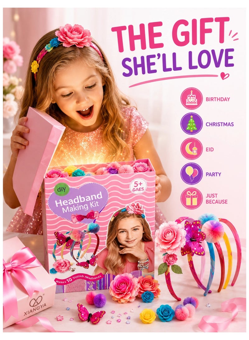 Amuleté AWF Birthday Gift for Girl, Gift for Girls Age 5+, DIY Headband Making Kit, Arts & Crafts Kit for Kids, Make 10 Stylish Hairbands, Creative Gift for Eid & Christmas - Image 2