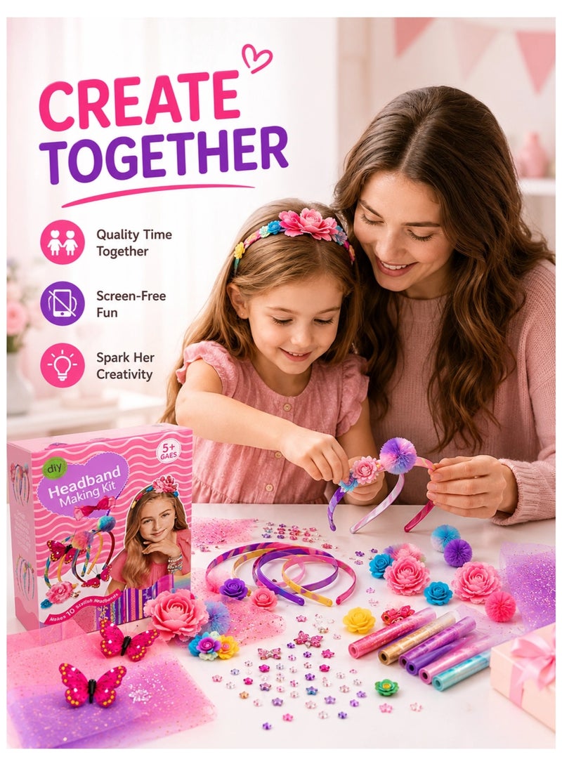 Amuleté AWF Birthday Gift for Girl, Gift for Girls Age 5+, DIY Headband Making Kit, Arts & Crafts Kit for Kids, Make 10 Stylish Hairbands, Creative Gift for Eid & Christmas - Image 3