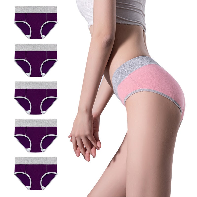 5-Piece Combination Waist Hip Spot Cotton Solid Color Underwear Ladies Plus Large Size - Image 1
