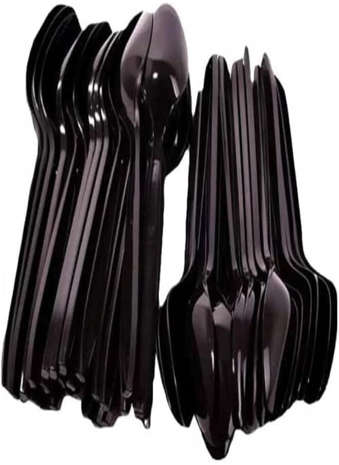 Generic Black Plastic Spoon - Heavyweight Disposable Spoon, Heavy Duty Black Cutlery - Plastic Utensils - Perfect for Parties and Restaurants (25 pices) 