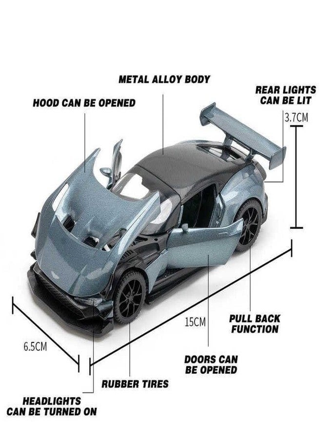 FEXXA 1:32 Scale Aston Martin Vulcan Die-Cast Metal Car with Sport car Openable Doors Light and Sound,Pull Back Function Indoor Outdoor Toy for Kids (Grey) - Image 3