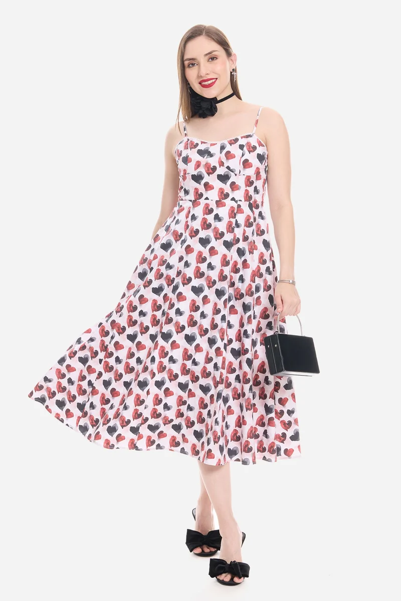 فيرجيو All Over Print Cotton Sweetheart Lace Midi Dress for Women