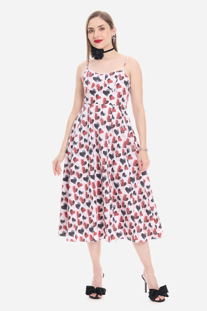 فيرجيو All Over Print Cotton Sweetheart Lace Midi Dress for Women