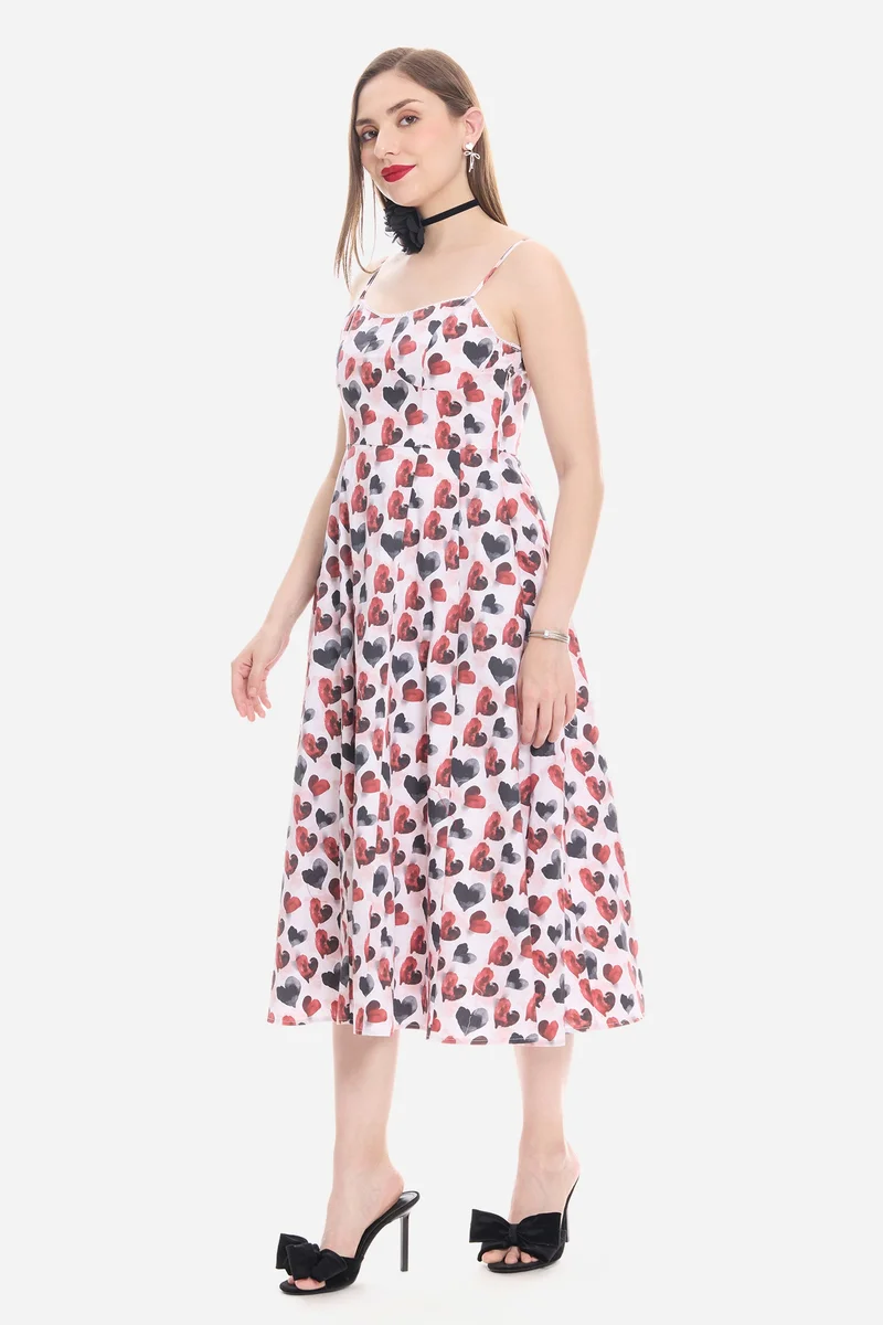 Virgio Multi All Over Print Cotton Sweetheart Lace Midi Dress for Women for Women | Best Price UAE