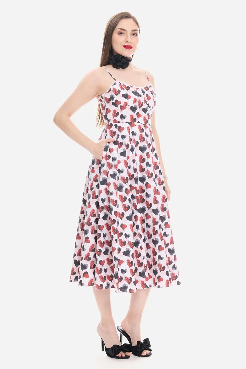 Virgio Multi All Over Print Cotton Sweetheart Lace Midi Dress for Women for Women | Best Price UAE