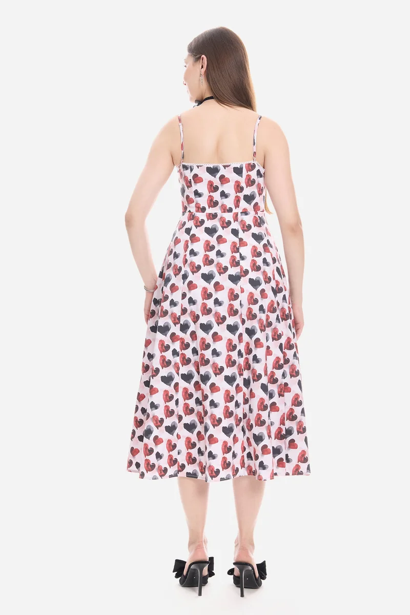 Virgio Multi All Over Print Cotton Sweetheart Lace Midi Dress for Women for Women | Best Price UAE