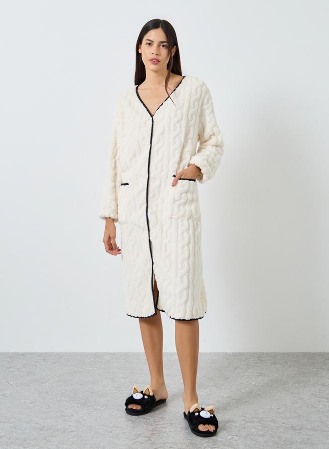 Styli Cable Fleece Contrast Trim Nightshirt Dress - Image 1