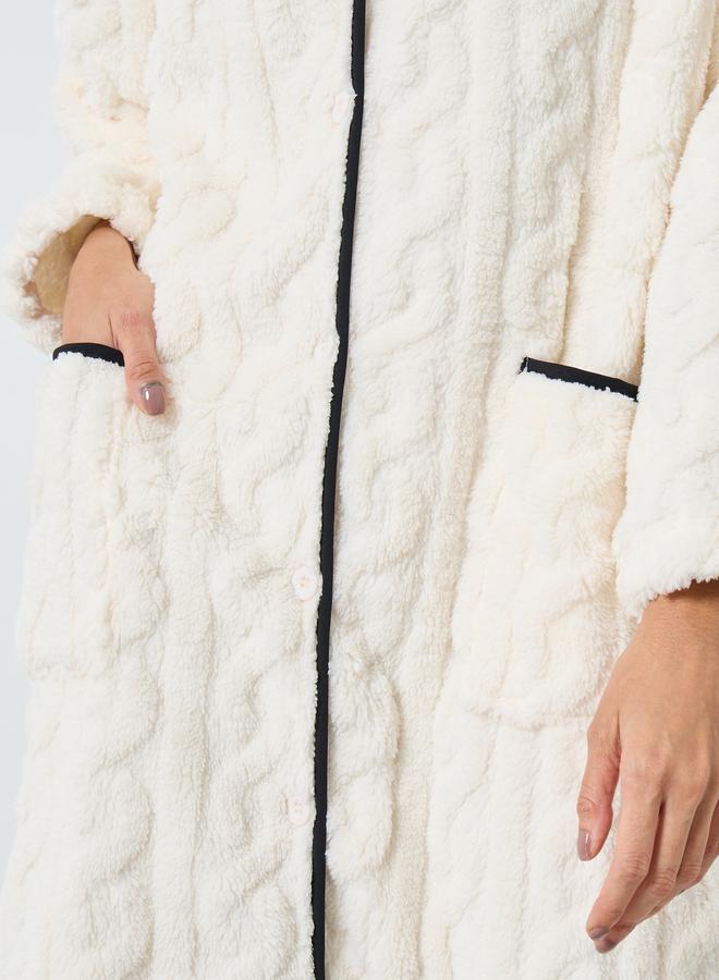 Styli Cable Fleece Contrast Trim Nightshirt Dress - Image 3