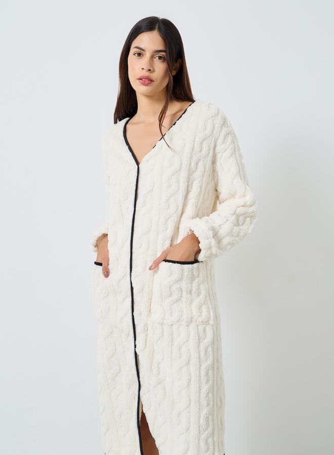 Styli Cable Fleece Contrast Trim Nightshirt Dress - Image 2