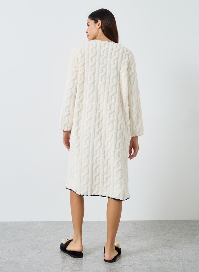 Styli Cable Fleece Contrast Trim Nightshirt Dress - Image 4