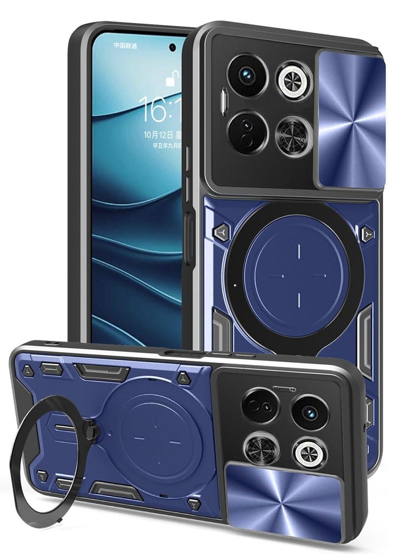 for TECNO Spark 30 5G Case, Slide Camera Lens Cover, Magnetic Ring Holder Kickstand Protective Phone Case for TECNO Spark 30 5G, Blue
