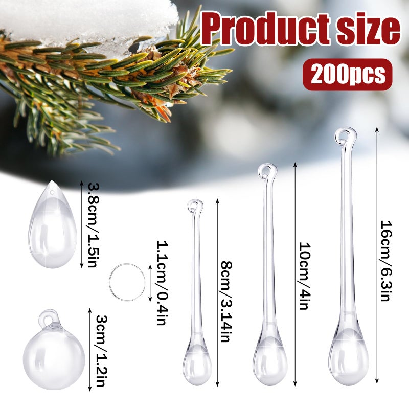 Vercraft 200 Pcs Christmas Tree Ornaments Clear Acrylic Hanging Teardrop Ornaments 5 Styles Christmas Crystal Chandelier Pendant Crystals for Centerpieces Chandelier Wedding Xmas Decor (Clear) - Image 2