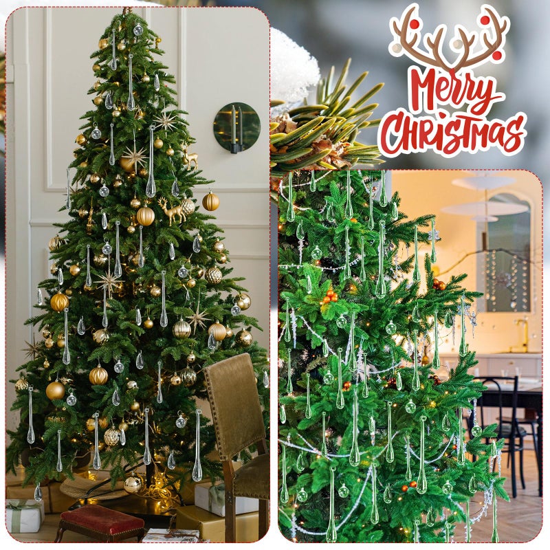 Vercraft 200 Pcs Christmas Tree Ornaments Clear Acrylic Hanging Teardrop Ornaments 5 Styles Christmas Crystal Chandelier Pendant Crystals for Centerpieces Chandelier Wedding Xmas Decor (Clear) - Image 4