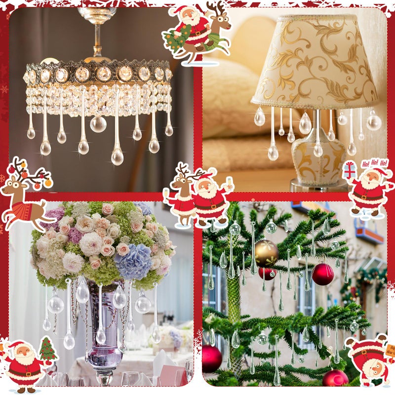 Vercraft 200 Pcs Christmas Tree Ornaments Clear Acrylic Hanging Teardrop Ornaments 5 Styles Christmas Crystal Chandelier Pendant Crystals for Centerpieces Chandelier Wedding Xmas Decor (Clear) - Image 5