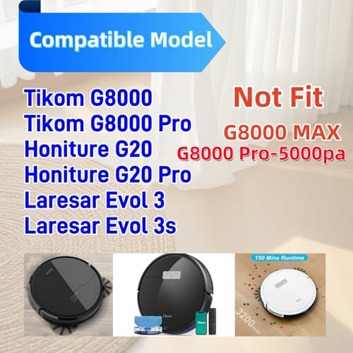 Avaenzo Replacement Parts for Tikom G8000,for Tikom G8000 Pro, for HONITURE G20 Robot Vacuum Cleaner Spare Parts Accessories, 2 Main Roller Brush, 10 Side Brushes, 6 Hepa Filters, 4 Mop Pads - Image 2