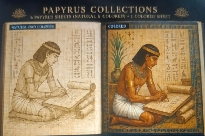 WOW Colors Pharaonic Papyrus Colouring Set, 30x40 cm Sheet with Coloured Reference Guide, 6 Poster Colours and Brush, All Ages