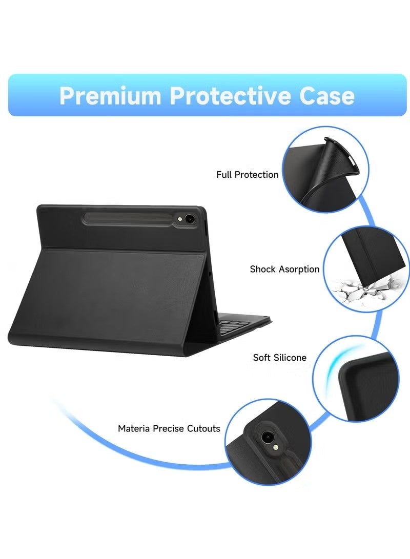 Beauenty Compatible with Samsung Galaxy Tab S7Plus/S7FE/S8Plus/S9Plus/S9FEplus 12.4-inch Universal Keyboard Case, Magnetic Detachable Wireless Arabic Keyboard with Pen Slot Protective Cover-Black - Image 4