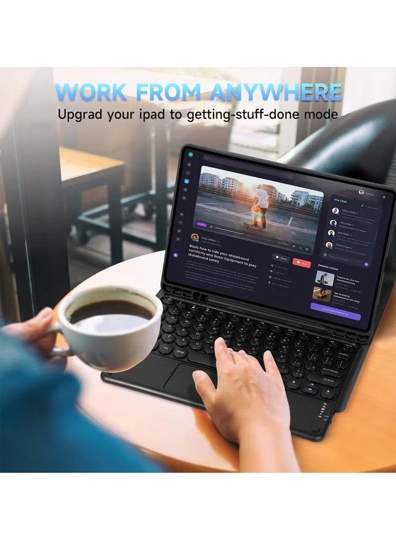 Beauenty Compatible with Samsung Galaxy Tab S7Plus/S7FE/S8Plus/S9Plus/S9FEplus 12.4-inch Universal Keyboard Case, Magnetic Detachable Wireless Arabic Keyboard with Pen Slot Protective Cover-Black - Image 5