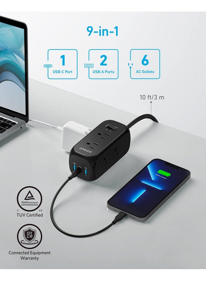 Anker Anker 332 USB Power Strip - 6 Outlets, 10ft Extension Cord, 20W Power Delivery for iPhone 15 Series, 300J Surge Protection, 3-Side Outlet Extender, Compact and Versatile Design for Home and Office Use  - Image 2