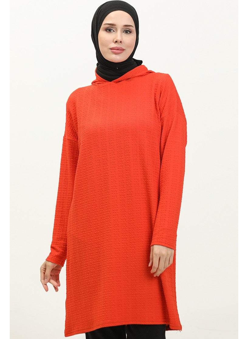 Sefa Merve Hooded Seasonal Tunic 8666-01 Coral  - Image 1