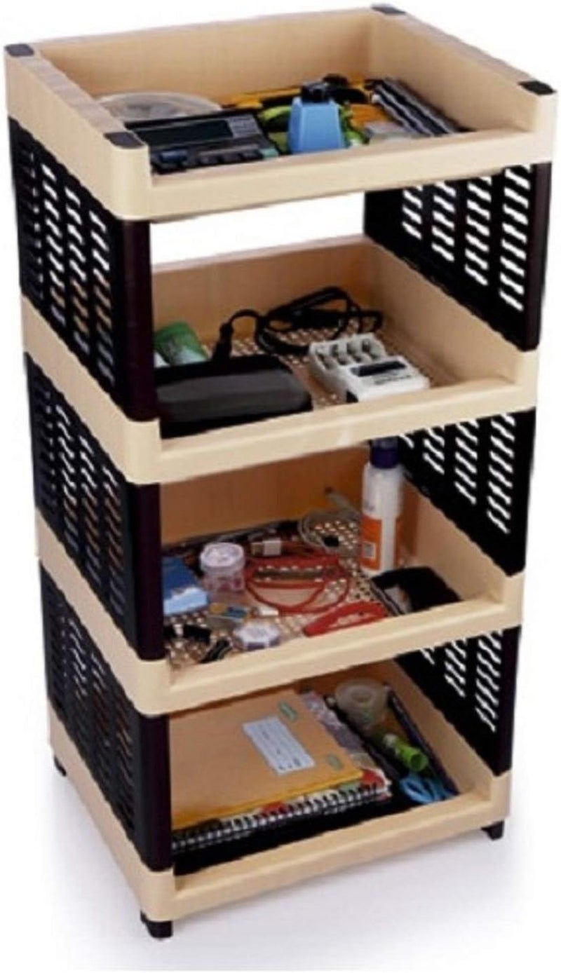 aakar - Viva 4 Compartments Plastic Rack for Office, Kitchen and General Use Plastic Wall Shelf (Number of Shelves - 4, Multicolor) - Image 1