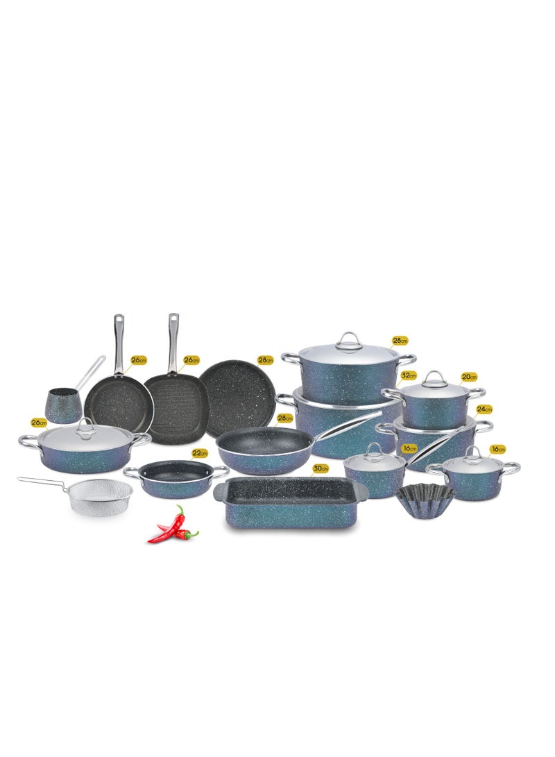 كتشنوفا طقم أواني 23ق  طهي كيتشنوفا مطبخ مدوره صحية غير لاصقة من الجرانيت  ازرق