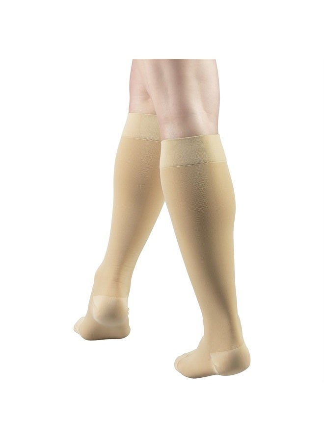 Truform جوارب ضغط 20-30 مم زئبقي للرجال والنساء، بطول يصل إلى الركبة، أصابع مغلقة، بيج، متوسط - Image 5
