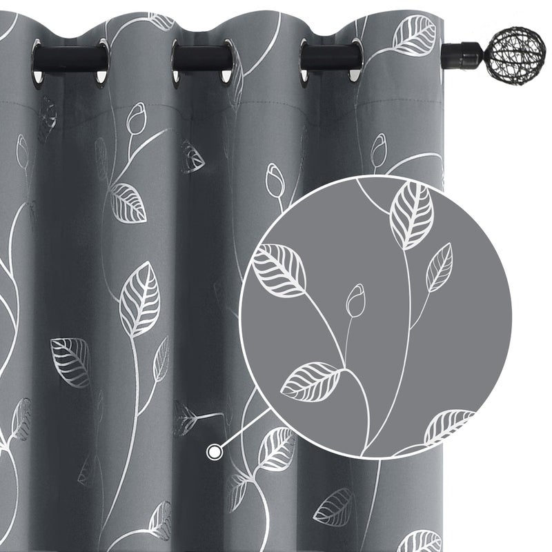 BUHUA Heat Blocking Curtains  Black Out Curtains 95 Inch Long 2 Panels Burg  Soundproof Curtains with Silver Leaf Printed (52 x 95 Inch  Light Grey  Set of 2 Panels) - Image 1