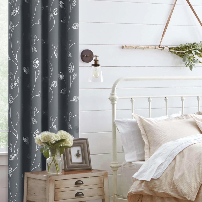 BUHUA Heat Blocking Curtains  Black Out Curtains 95 Inch Long 2 Panels Burg  Soundproof Curtains with Silver Leaf Printed (52 x 95 Inch  Light Grey  Set of 2 Panels) - Image 2
