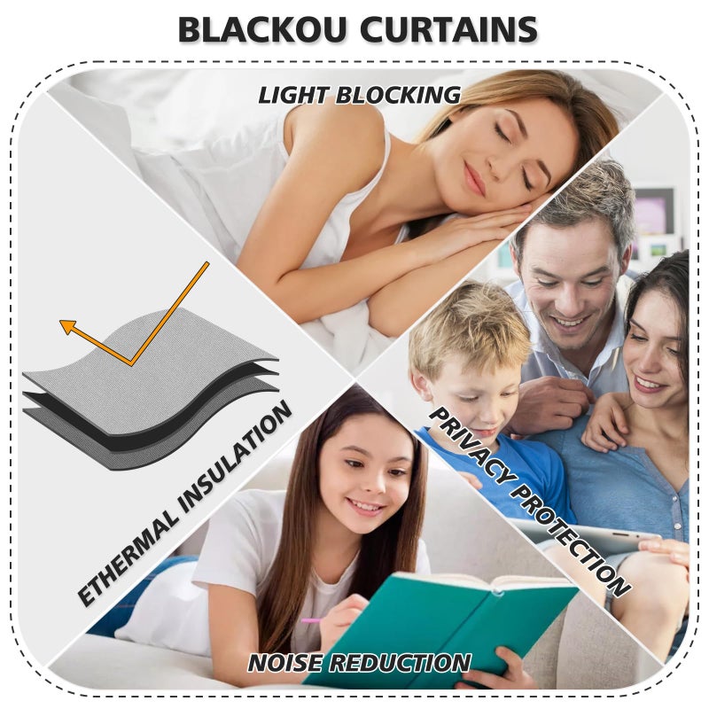 BUHUA Heat Blocking Curtains  Black Out Curtains 95 Inch Long 2 Panels Burg  Soundproof Curtains with Silver Leaf Printed (52 x 95 Inch  Light Grey  Set of 2 Panels) - Image 5