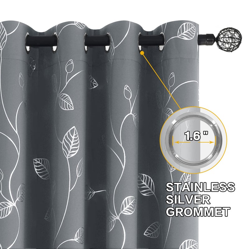 BUHUA Heat Blocking Curtains  Black Out Curtains 95 Inch Long 2 Panels Burg  Soundproof Curtains with Silver Leaf Printed (52 x 95 Inch  Light Grey  Set of 2 Panels) - Image 3