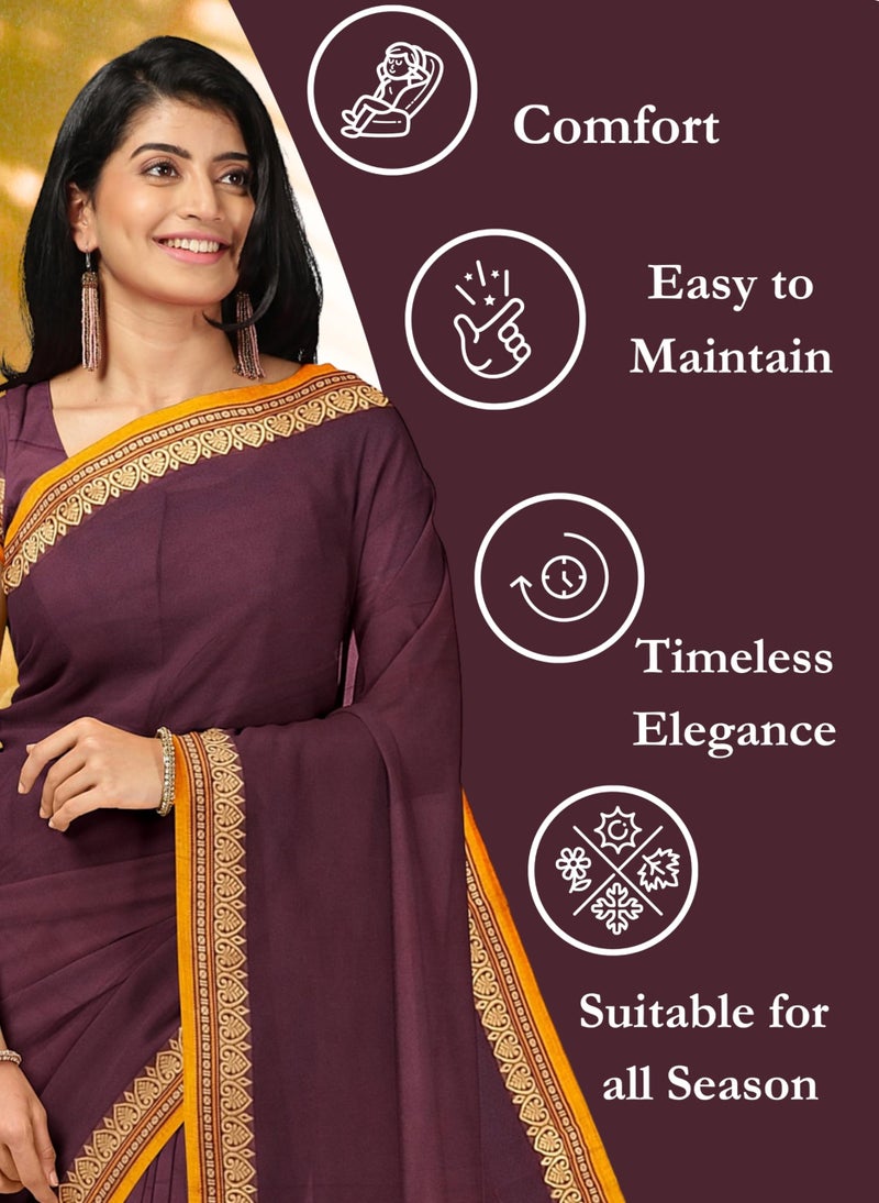 NandaVanam Women's Chettinad Cotton Sarees | Handloom Saree with Blouse | Pure Cotton Sarees for Women Daily use and All Occasion Wear| Soft, Comfort Cotton Saree (Brown) - Image 4