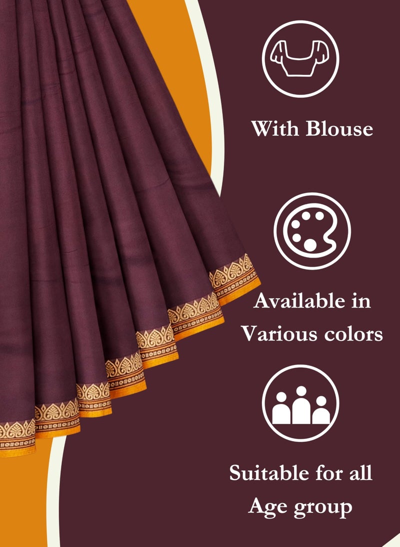 NandaVanam Women's Chettinad Cotton Sarees | Handloom Saree with Blouse | Pure Cotton Sarees for Women Daily use and All Occasion Wear| Soft, Comfort Cotton Saree (Brown) - Image 5