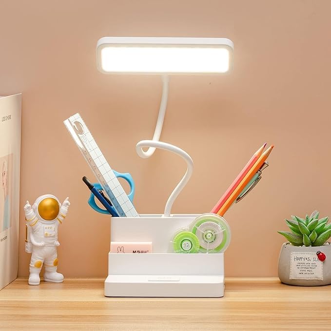 3 COLOR MODES LAMP WITH EYE CARE PEN HOLDER READING LAMP WITH FLEXIBLE GOOSENECK RECHARGEABLE STUDY LAMP WITH ADJUSTABLE BRIGHTNESS PHONE HOLDER