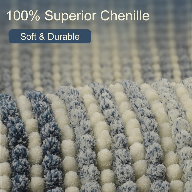 BSICPRO Bathroom Rugs  Bath Mat Rug for Bathroom Non Slip 20 x 32 Inches Water Absorbent Chenille Bathroom Floor Mats Machine Washable (Haze Blue and Cream) - Image 2