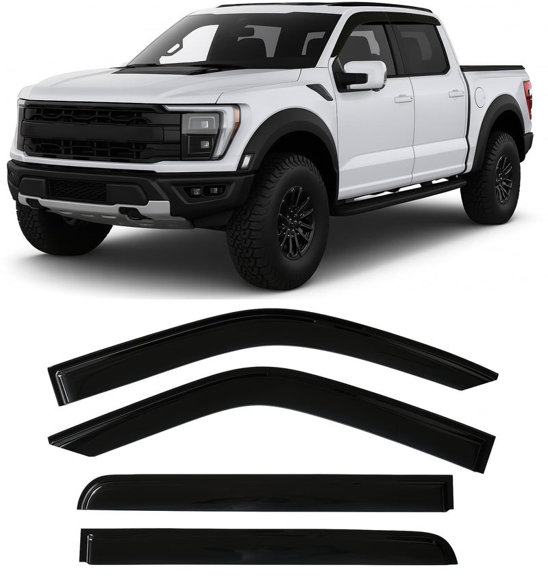 20152025 TapeOn Rain Guards for Ford F150 SuperCrew Side Window Deflector Visors Crew cab only XL XLT Lariat King Ranch Platinum Limited Lightning 2018 2019 2020 2021 2022 2023 2024