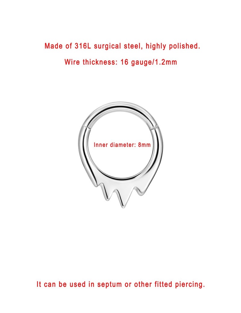 FANSING 316L Surgical Steel Flame Piercing Rings for Septum Piercing for Womens Hinged Teardrop Septum Jewelry 16g 8mm - Image 2