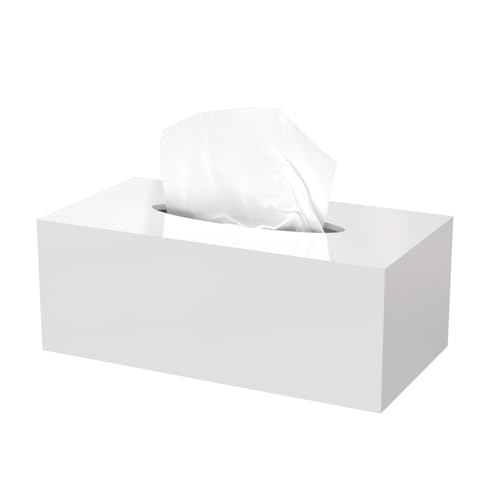 PITBVO Acrylic Tissue Box Cover Rectangle, PITBVO White Tissue Box Holder, Facial Napkin Dispenser for Bathroom Kitchen Bedroom Office Hotel Use Shiny White - Image 1