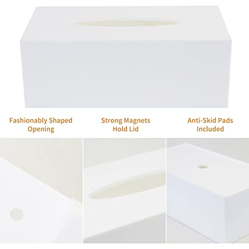 PITBVO Acrylic Tissue Box Cover Rectangle, PITBVO White Tissue Box Holder, Facial Napkin Dispenser for Bathroom Kitchen Bedroom Office Hotel Use Shiny White - Image 4