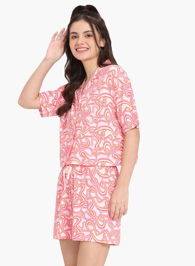 Zivame All-Over Print Notch Collar Shirt and Shorts Set - Image 2