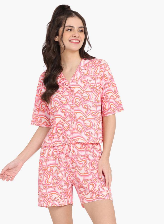 Zivame All-Over Print Notch Collar Shirt and Shorts Set - Image 1