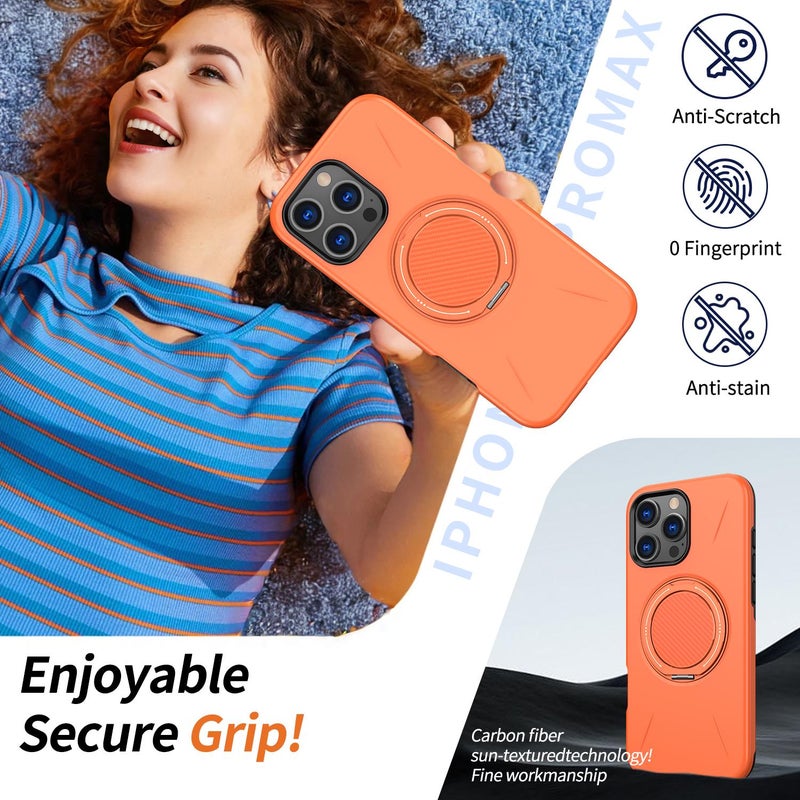 erorex For Iphone 13 Pro Max Magnetic Magsafe Rotation Holder Pc Phone Case(Orange) - Image 3
