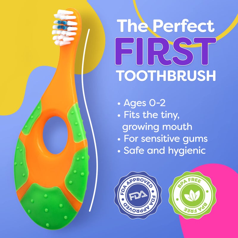 Trueocity Baby Toothbrush 12 months and up - Toddler Toothbrush - Soft Bristles - Child Sized Brush Heads - infant toothbrush - Kids Tooth Brush - Easy Storage - Unisex Girl & Boy Set (4-Pack, Multi-Color) - Image 3