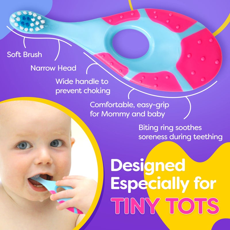 Trueocity Baby Toothbrush 12 months and up - Toddler Toothbrush - Soft Bristles - Child Sized Brush Heads - infant toothbrush - Kids Tooth Brush - Easy Storage - Unisex Girl & Boy Set (4-Pack, Multi-Color) - Image 4
