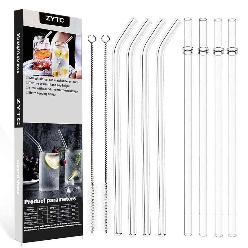 ZYTC Reusable Drinking Straws Long Clear Plastic Straws for 20 OZ & 30 OZ Yeti Ozark Trail Tumblers Set of 8 with Cleaning Brushes (Plastic Drinking straws-8pcs+2) - Image 1