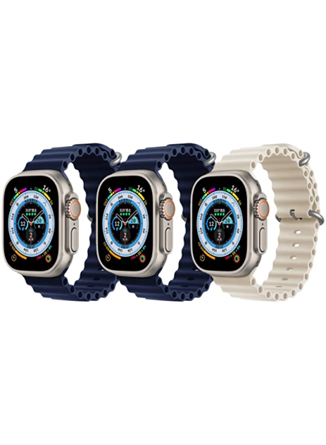 IAF Silicone Ocean Band Strap for Apple Watch 38/40/41mm Dark Blue/Dark Blue/Pearl White Set of 3