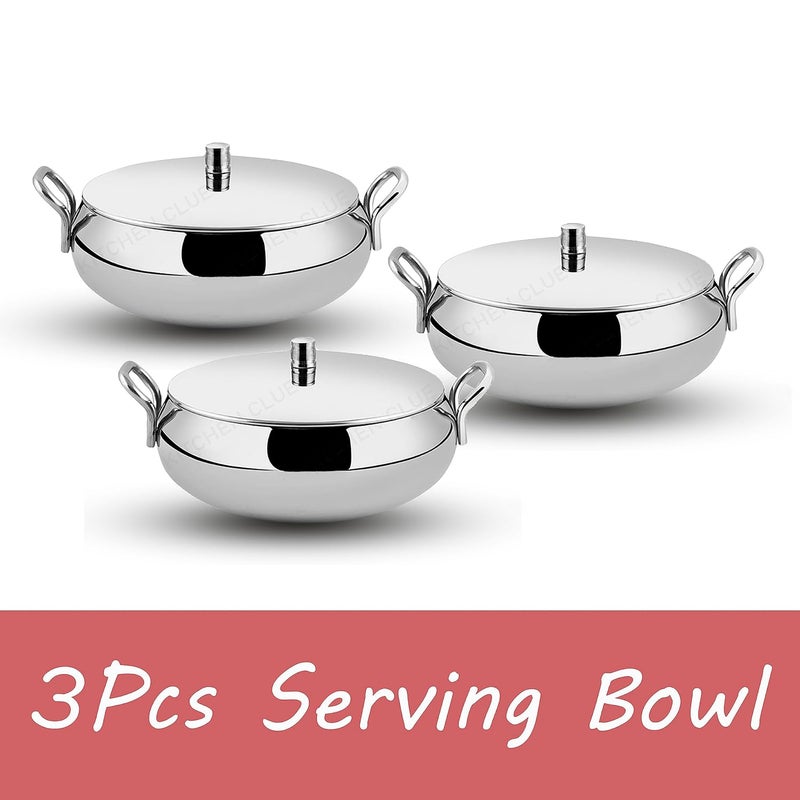 KITCHEN CLUE Stainless Steel Handi Serving Combo Set With Lids Pack Of 3 Pcs 1750 ML Steel Kadhai Set For Kitchen Kitchen Cookware With Handles For Storing Serving Rice Curry Dal Dry Fruits - Image 5