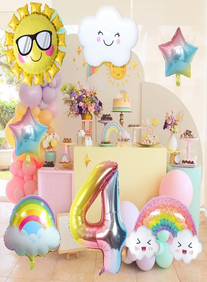 Paeyeq 4th Birthday Decorations Girl, 4th Rainbow Birthday Balloons Set with Sun Gradient Stars and 40 Inch Number 4 Foil Balloon for Rainbow Theme Girls Party Decoration Supplies - Image 4
