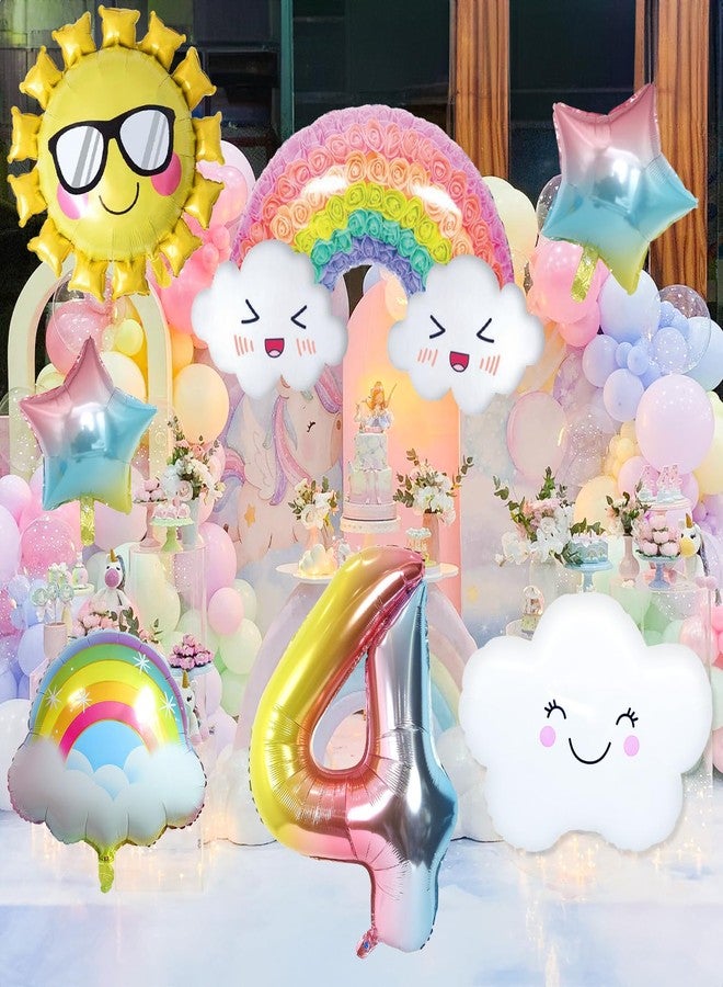 Paeyeq 4th Birthday Decorations Girl, 4th Rainbow Birthday Balloons Set with Sun Gradient Stars and 40 Inch Number 4 Foil Balloon for Rainbow Theme Girls Party Decoration Supplies - Image 3