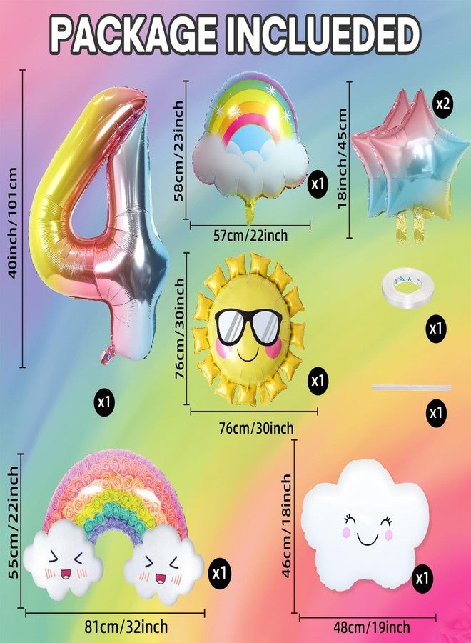 Paeyeq 4th Birthday Decorations Girl, 4th Rainbow Birthday Balloons Set with Sun Gradient Stars and 40 Inch Number 4 Foil Balloon for Rainbow Theme Girls Party Decoration Supplies - Image 2